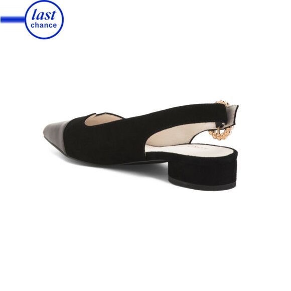 KOKO + PALENKI Black Leather Stella Pointy Toe Slingback Flats - Picture 2 of 2